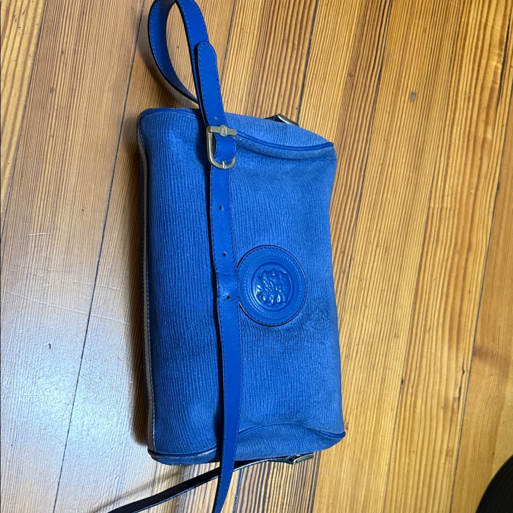 Royal Blue Crossbody Leather And Fabric Bag